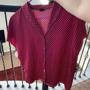 Jfashion Polka Dot Button-Up Blouse - Red